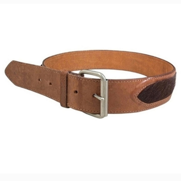 ESPRIT Caramel Brown Faux Leather Faux Calf-Hair Adjustable Silver Buckle Belt
